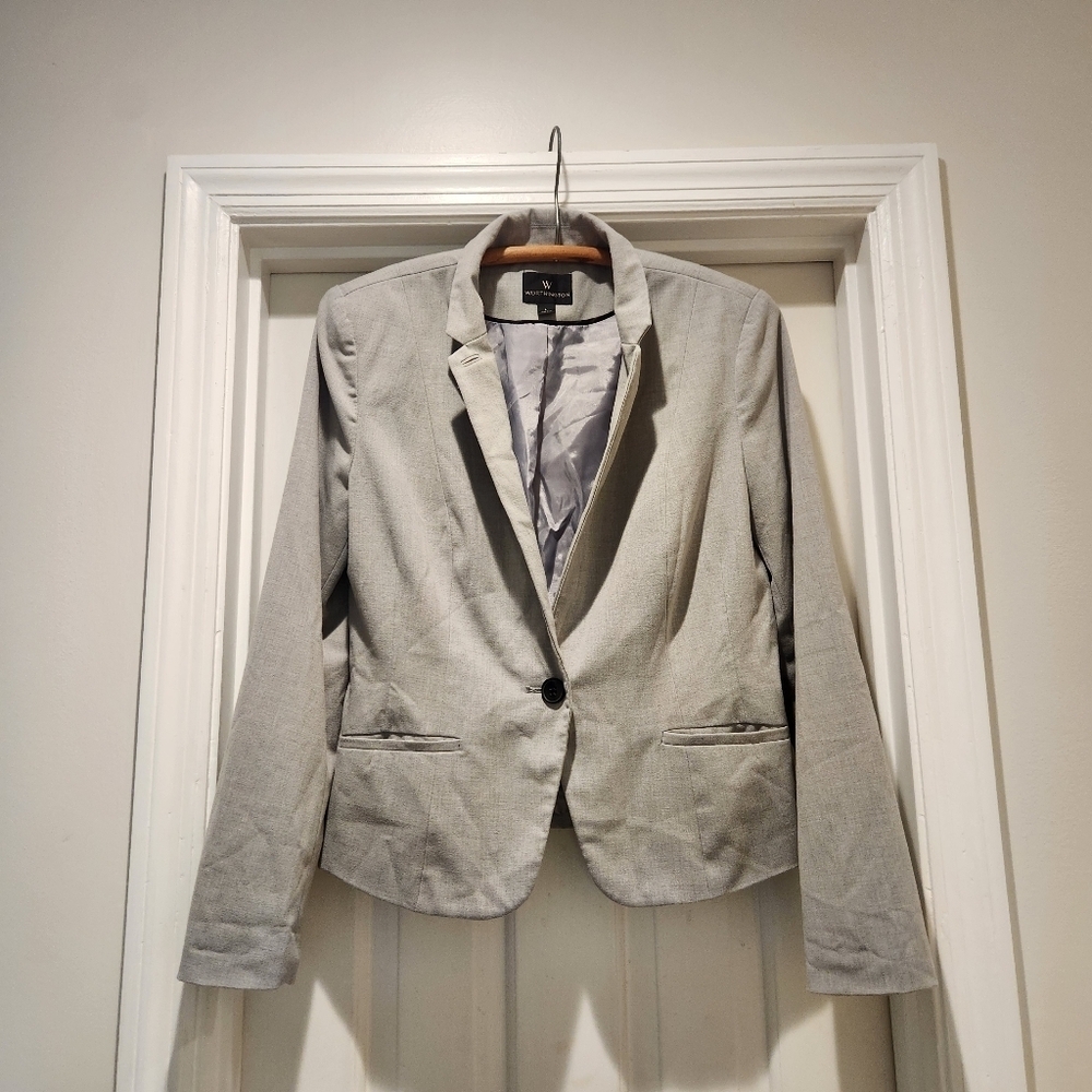 Worthington Women's Blazer Size Large Light Gray Y2K Office wear Minimalist